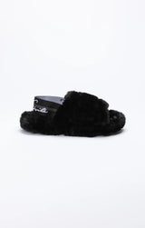 Black Fluffy Slide Slipper